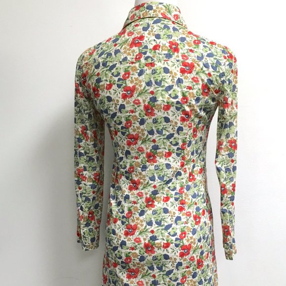 Theory floral print long sleeve cotton shirt midi dress 0 made in USA - Picture 7 of 11